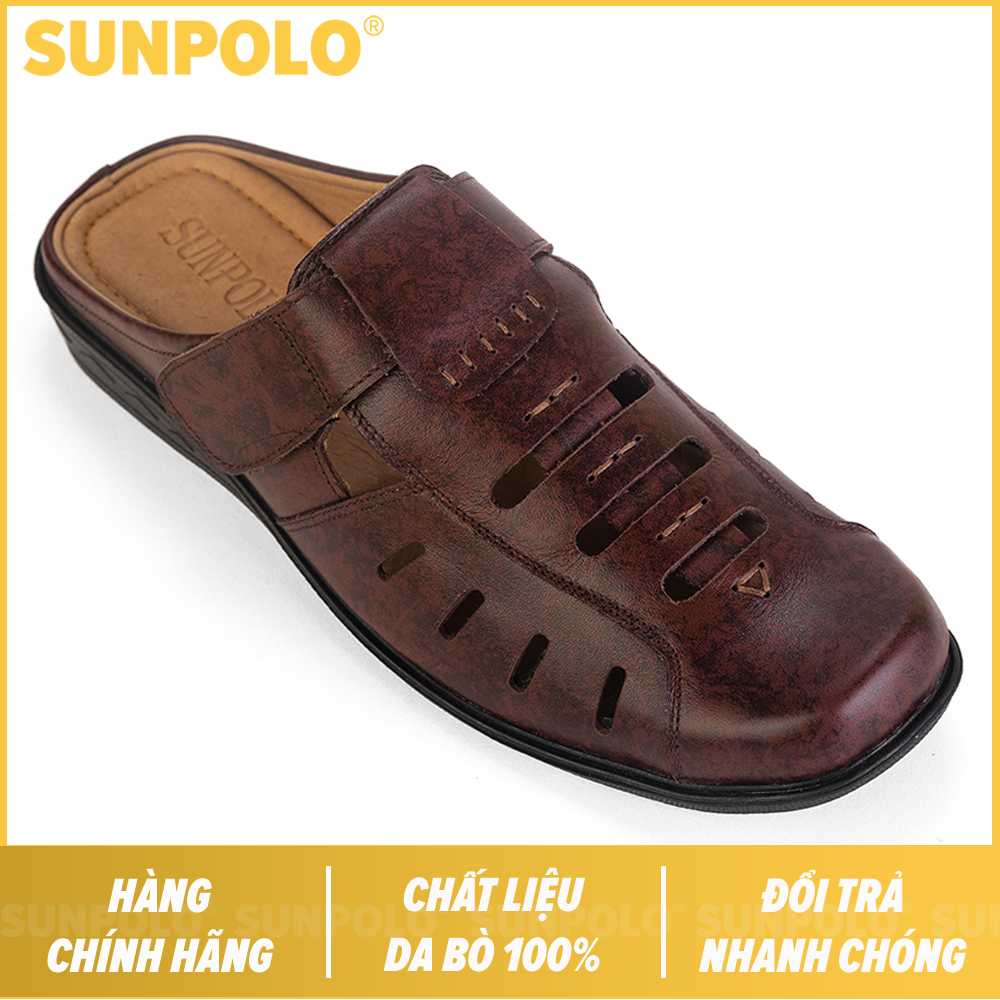 Giày sapo bít mũi nam da bò sunpolo đế cao su bền bỉ spo006