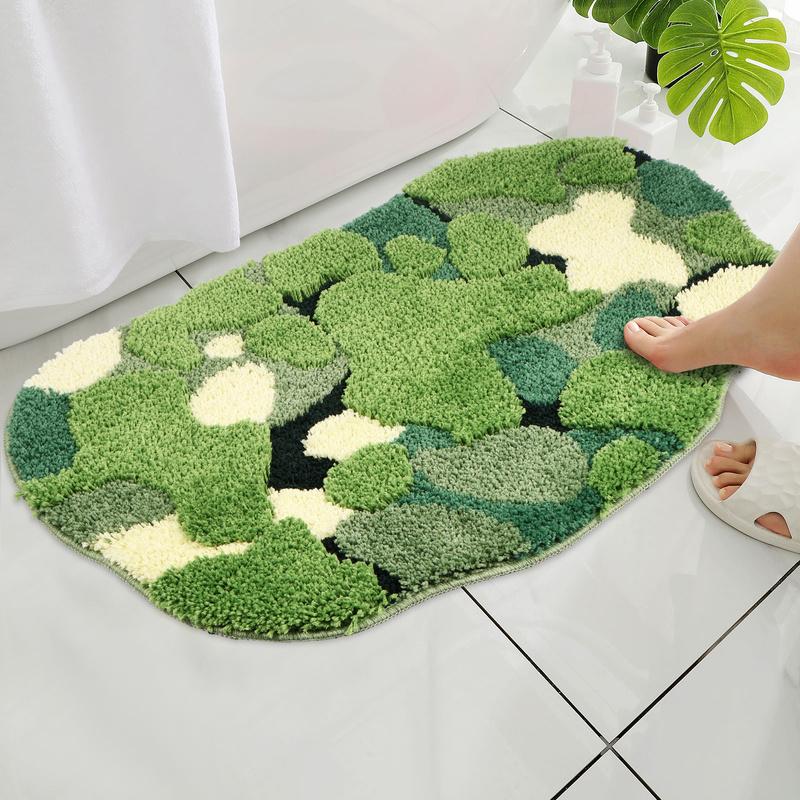 新登場 Green Moss Leaf Bath Mat  Non-Slip Moss Bathroom Rugs  Cute 3D Mo