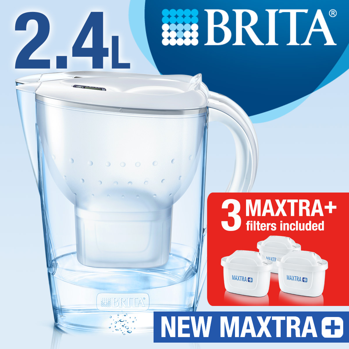 BRITA Water Filter Fridge Jug Marella 2.4L White + 3 Month MAXTRA