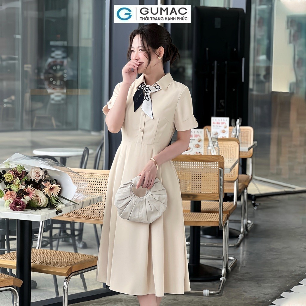Đầm nữ A xòe xếp ly thời trang GUMAC DE03043