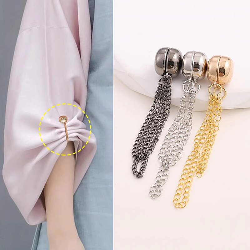 2pcs Multi-Function Magnetic Clothing Clip With Chain Metal Buttons Clip Clothes Scarf Trouser Legs Cuff Fixing Magnet Pin.