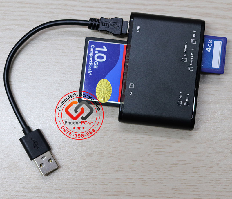 Card reader all in one, memory card reader multifunction USB CF card CNC machine, phone card microSD, TF card camera SD, XD, Ms compact aluminum case