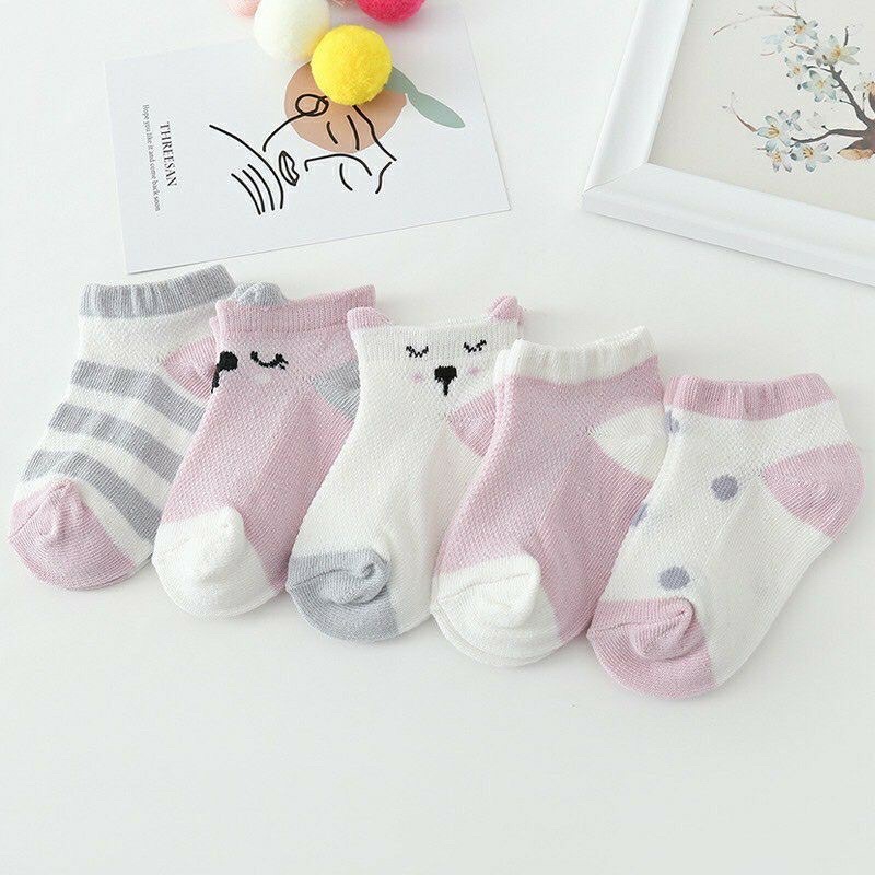 Set 5 Đôi Tất Vớ Lưới Hình Thú Cổ Thấp Cho Bé