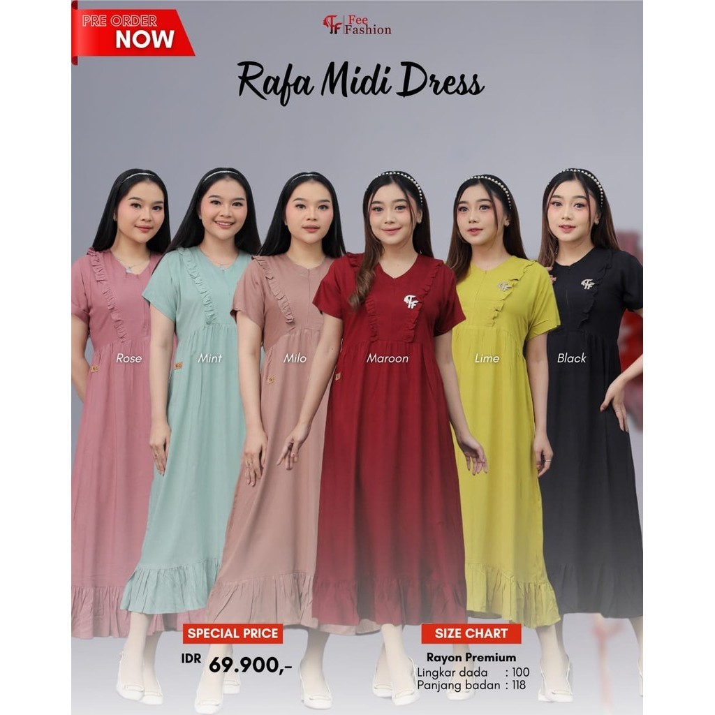 RAFA MIDI DRESS FEE FASHION DASTER LONG PDPJ POLOS Lazada Indonesia
