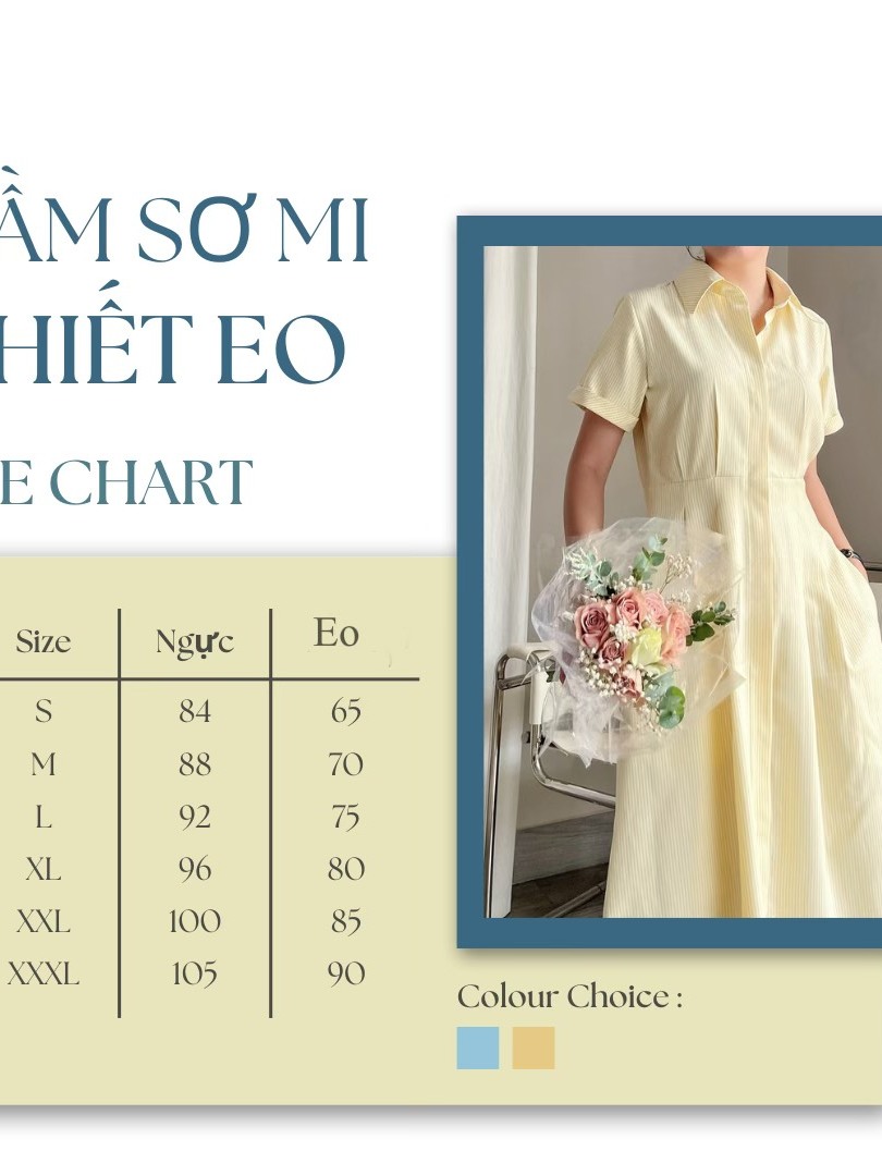 Đầm sơ mi chiết eo dáng dài xếp ly tùng sọc dọc