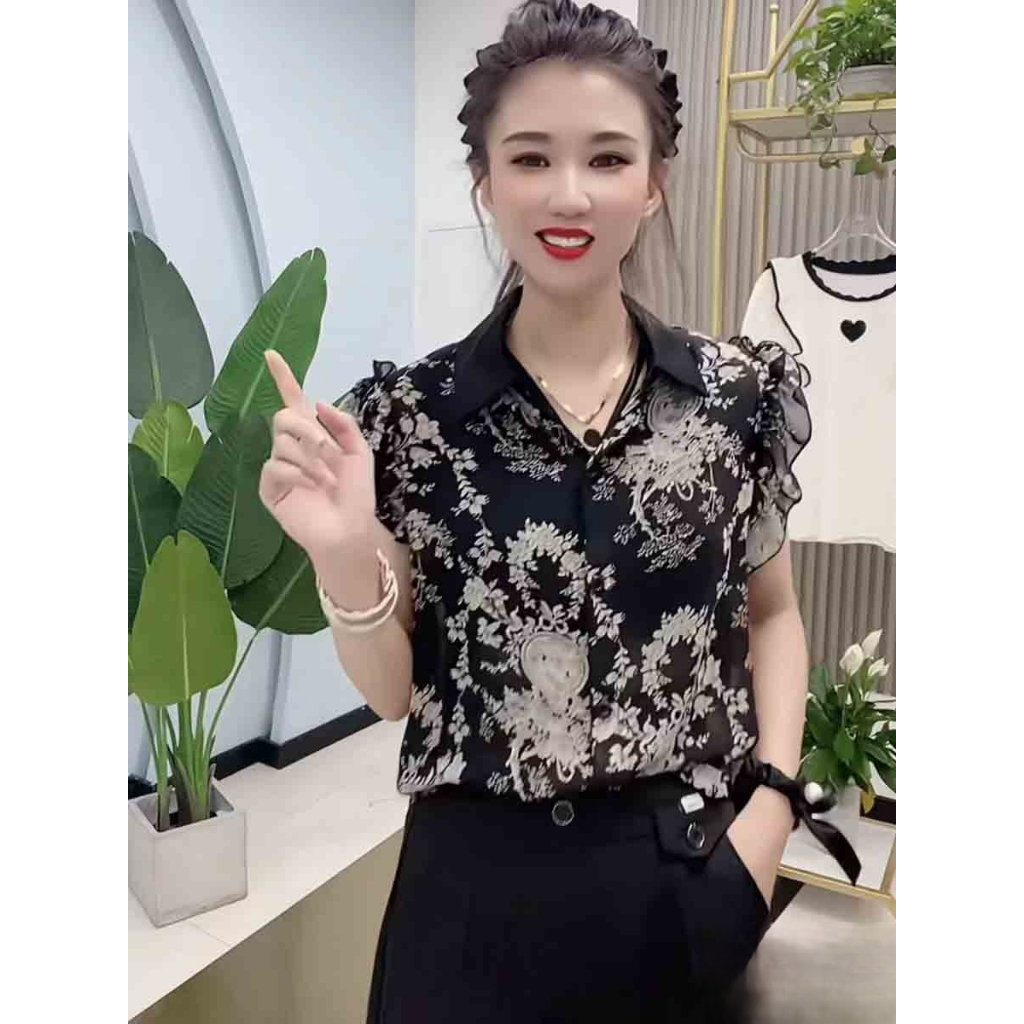 (50-90 KG) ÁO SƠ MI ĐEN IN BÔNG, CHẤT LỤA MÁT, THOẢI MÁI, FORM DÁNG DỄ MẶC THOẢI MÁI