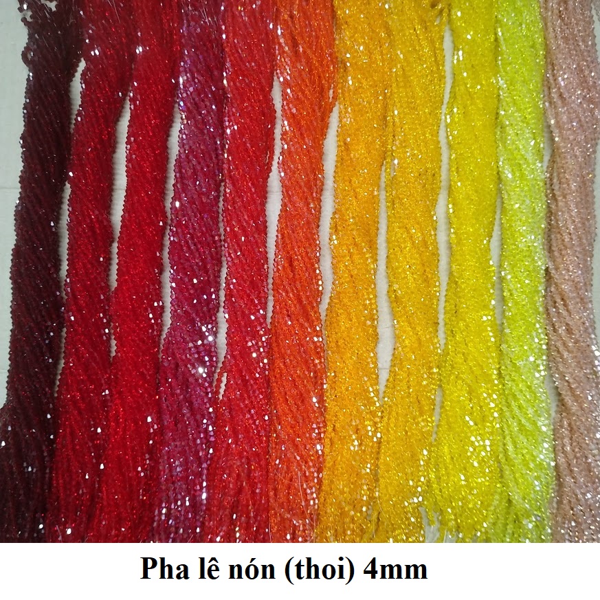 10 dây pha lê nhựa nón (thoi) 4mm nhiều màu