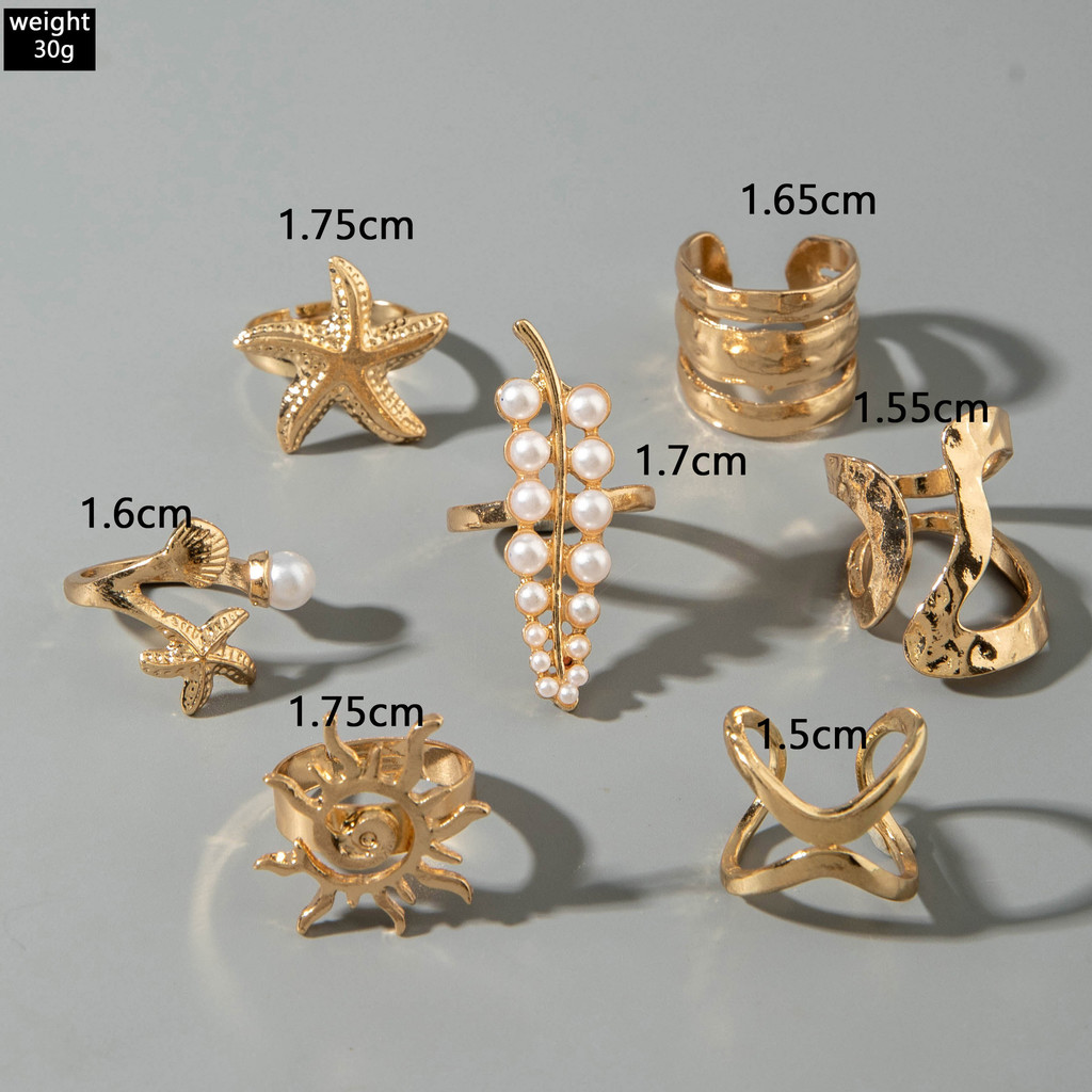Enacolor%206Pcs/Set%20Rings%20Retro%20Leaf%20Pearls%20Ring%20Set%20Women's%20Party%20Irregular%20Starfish%20Sun%20Rings%20Joint%20Finger%20Jewelry%20Accessories%20-%20Image%208