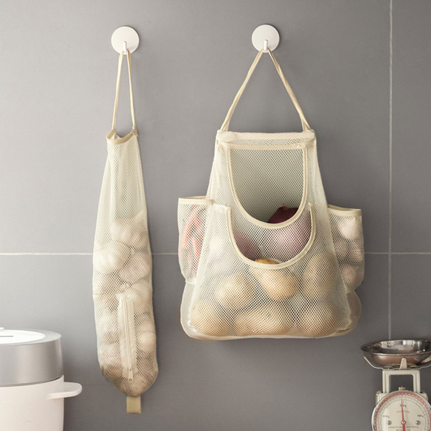 Multi-Functional Wall Hanging Fruit And Vegetable Hanging Bag Portable Ginger And Garlic Hollow Net Bag Breathable Storage Bag