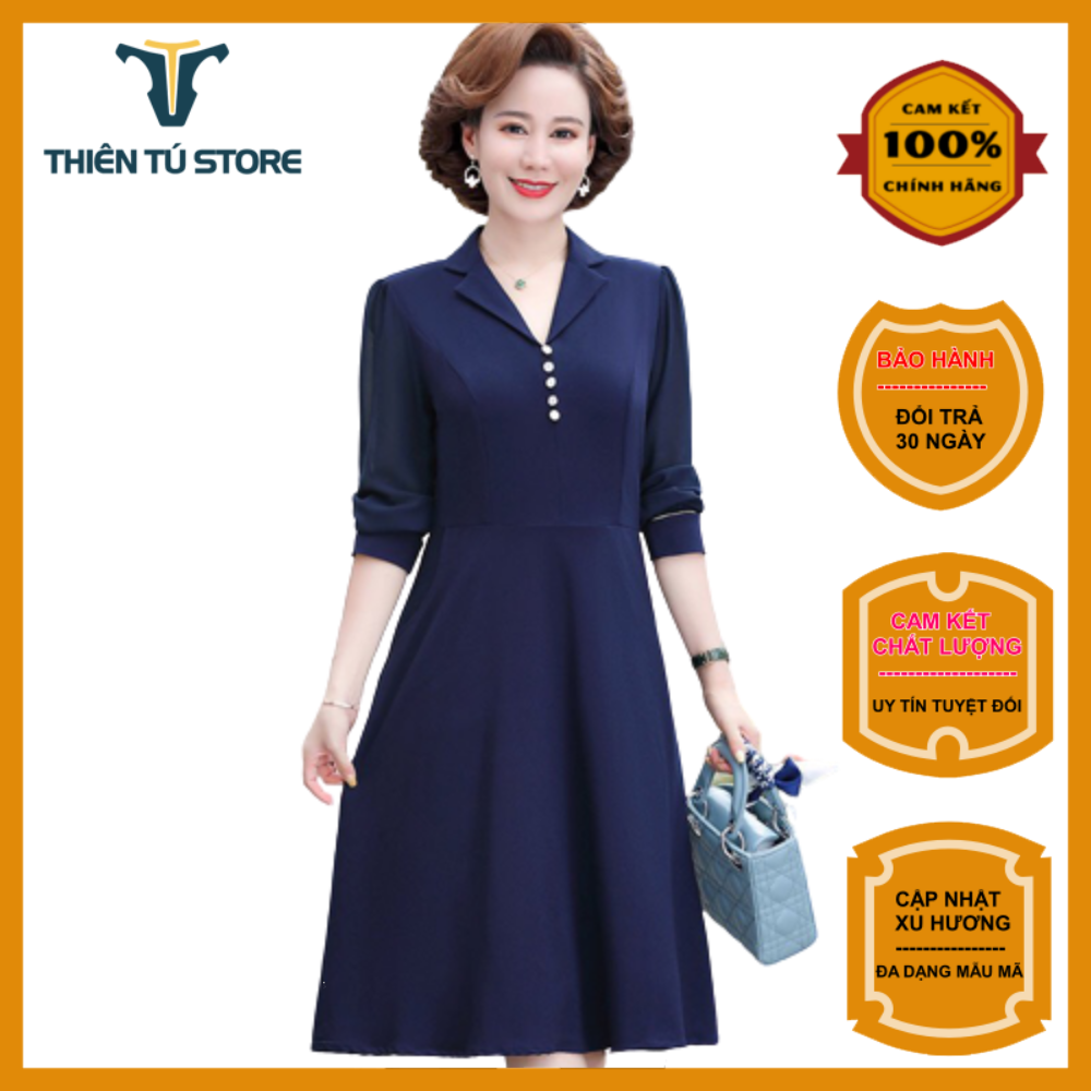 Đầm dự tiệc trung niên sang trọng Thiên Tú Store chất liệu voan lụa ngắn tay cổ tròn họa tiết hoa dài đến cổ chân dang suông phù hợp mặt party dự tiệc sản xuất tại việt nam