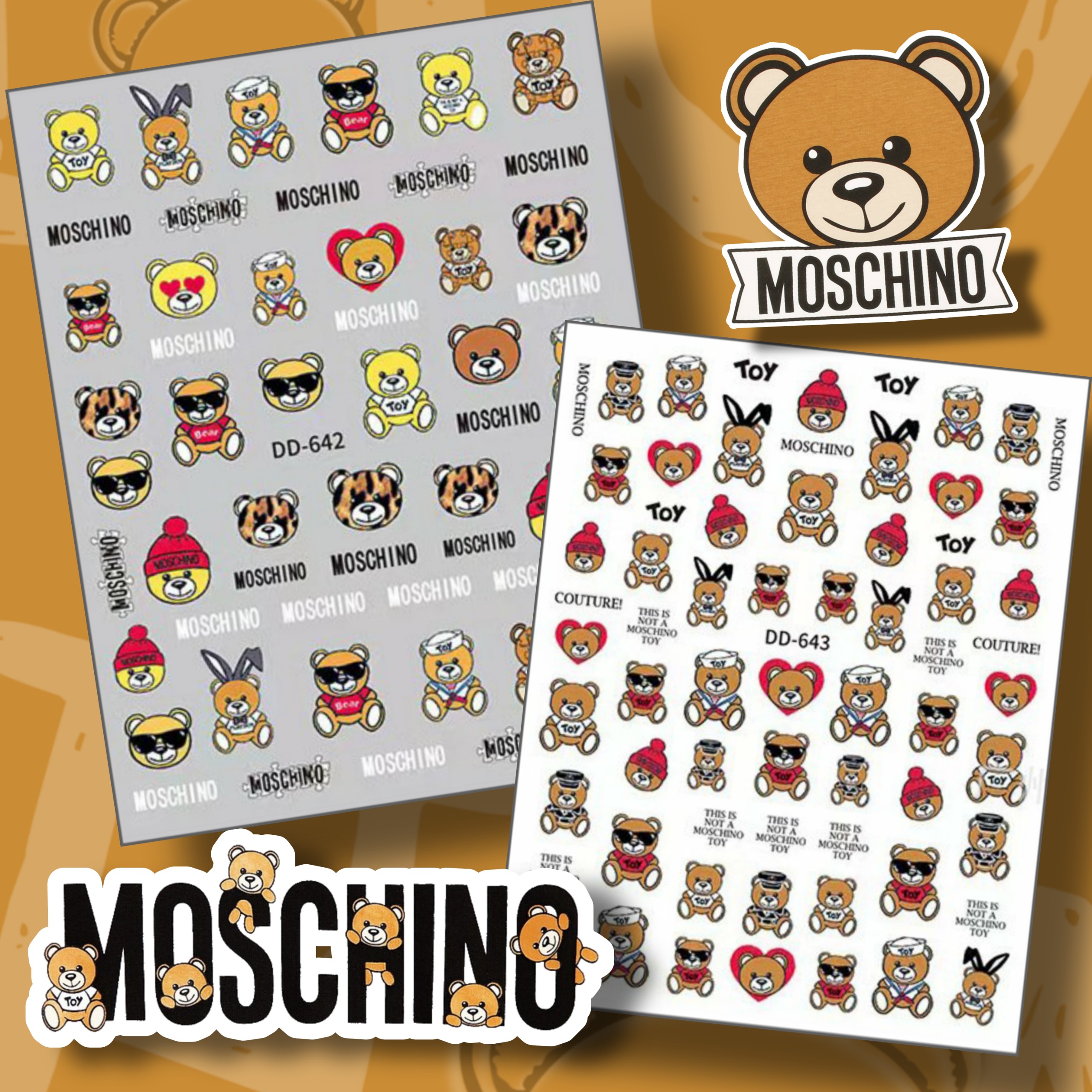 Sticker 3d bé gấu moschino | hình dán móng tay