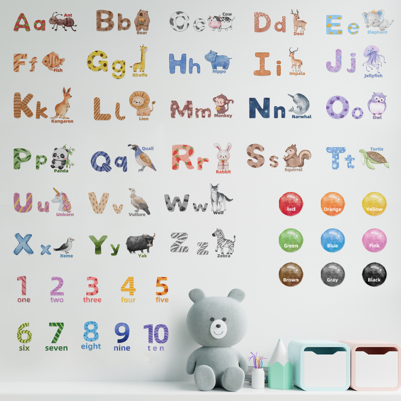 【Prime deal】 Alphabet Animals Wall Decals Numbers Wall Decor ABC ...
