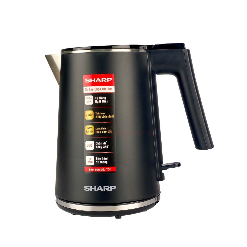 Bình đun siêu tốc Sharp EKJ-10DVPS -RD/BK Inox  304, Dung tích 1Lit- Bảo hành 12 tháng