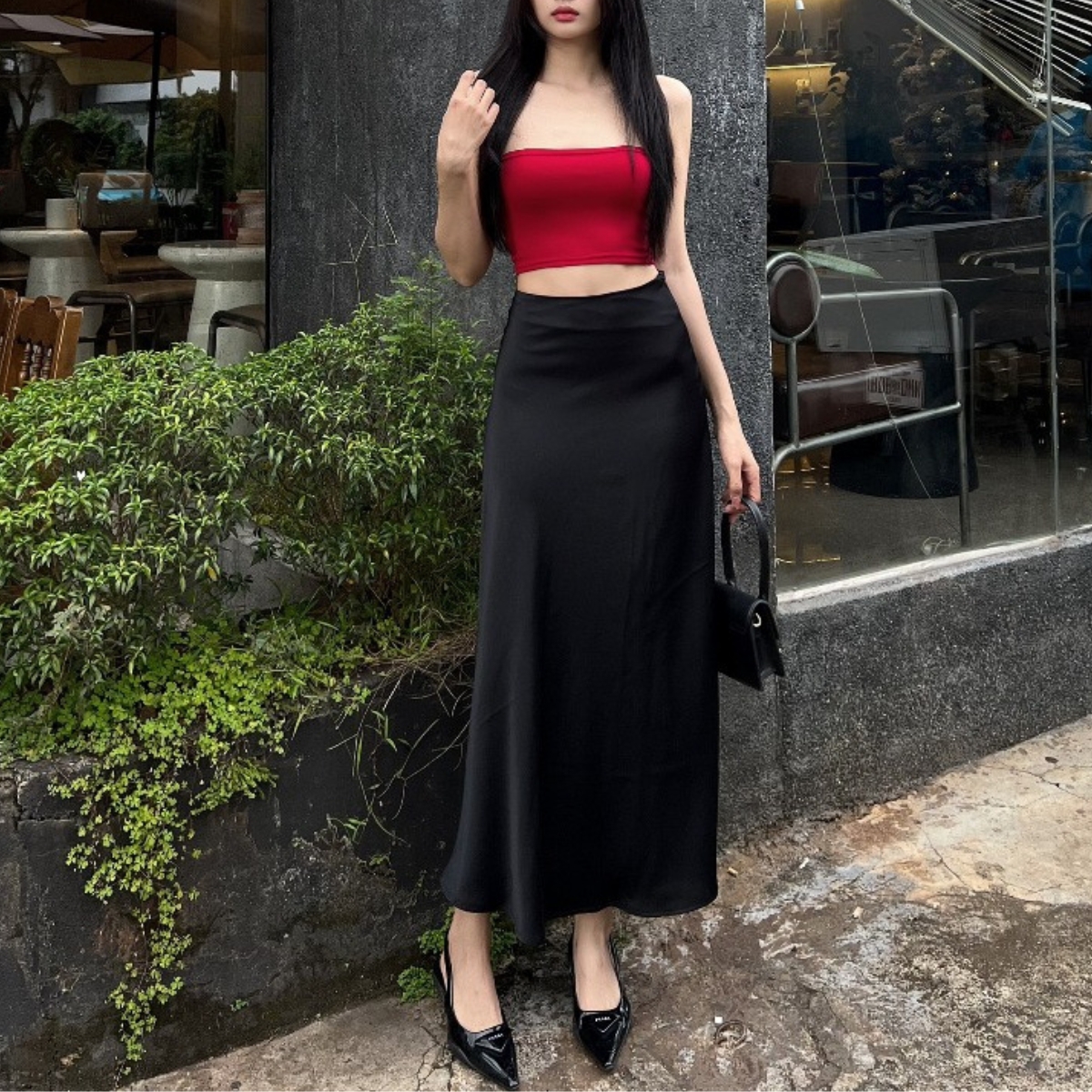 Chân Váy Lụa Dáng Dài PINKSTORE29 Kiểu Tiểu Thư Sang Chảnh C085