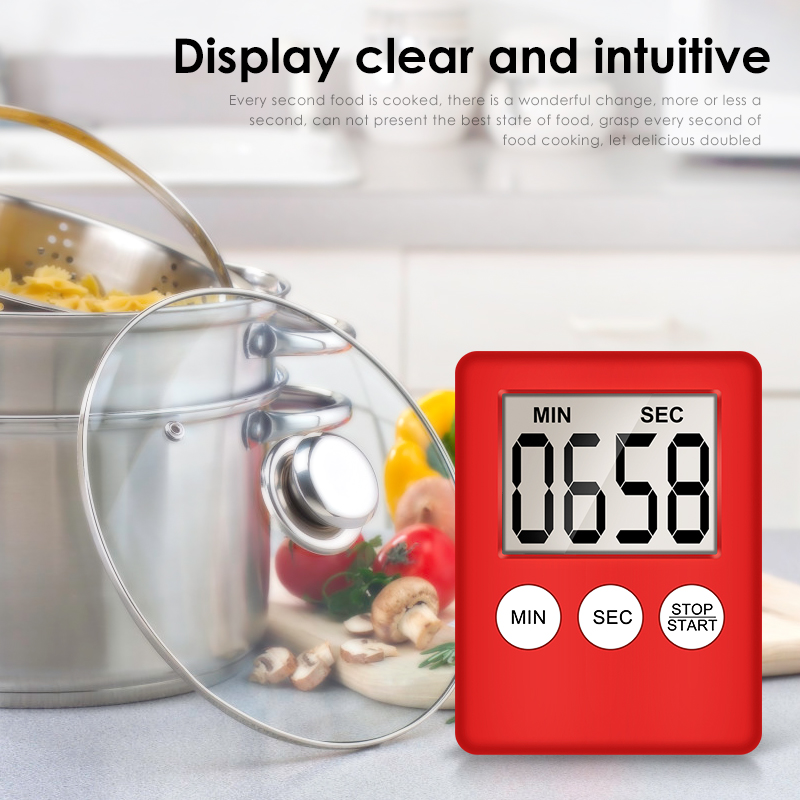 Bahagiha Super Thin LCD Digital Screen Kitchen Timer Square Cooking Count Up Countdown Alarm Magnet Clock Temporizador