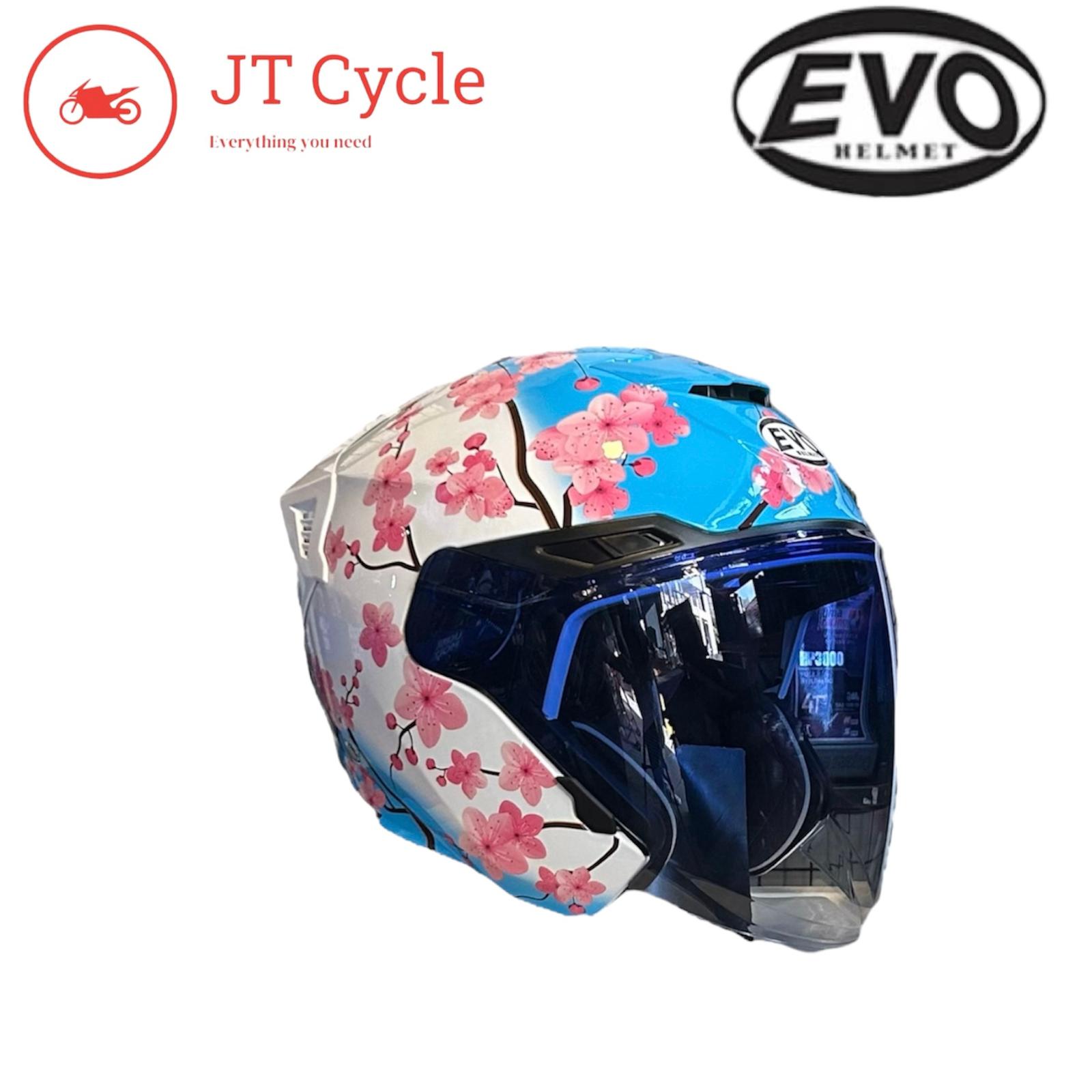 Evo RS9 Sakura Gloss White Blue PSB Approved Open Face Helmet