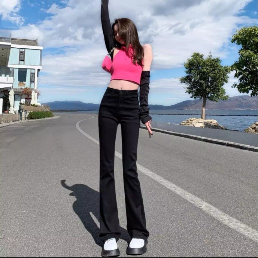 Quần jean nữ ống loe trơn basic, Chất Jean Co Giãn thoải mái vải mềm chuẩn xịn - RÒM93 BOUTIQUE