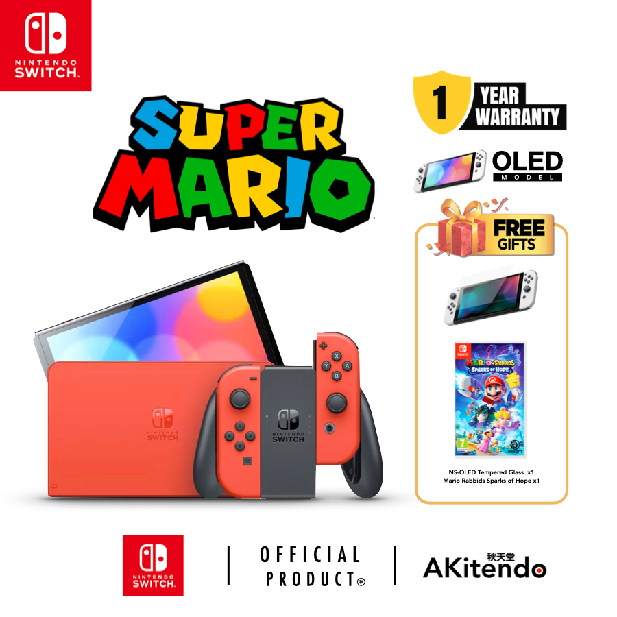 Nintendo Switch Console Oled Mario Red Edition Maxsoft Free Tempered Glass And Mario Game Lazada