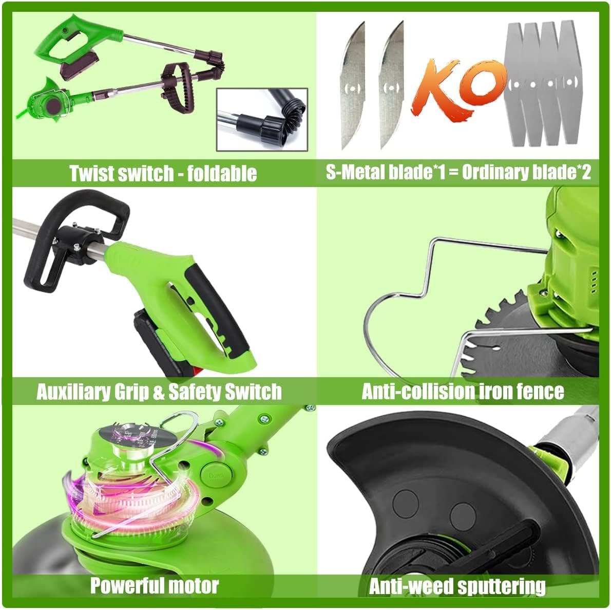 36V Cordless 3-in-1 Weed Wacker & Brush Cutter | Adjustable Telescopic Shaft & 90° Pivoting Head for Effortless Lawn, Garden, and Shrub Trimming | Includes 2 Batteries & Safety Gear. 