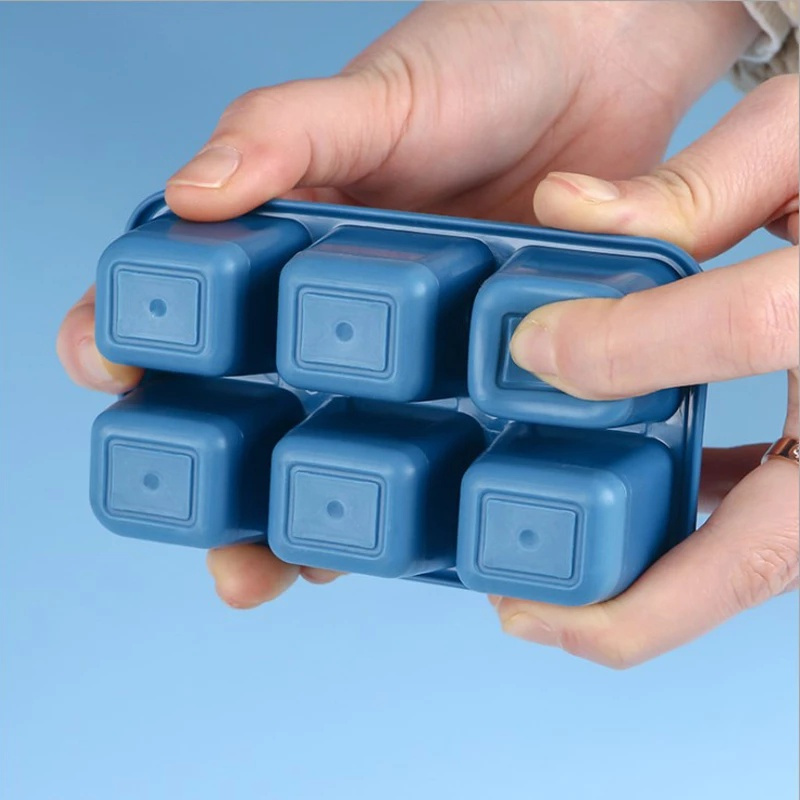 Khay Làm Đá Viên Silicon Mini 6 Ô Có Nắp Đậy Khuôn Vuông Nhỏ Phụ Kiện Dụng Cụ Nhà Bếp