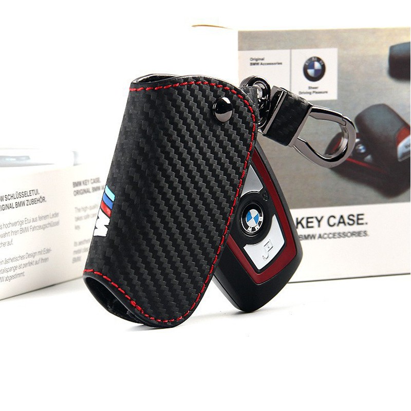[Ous] Bao chìa khóa xe hơi bằng da cho BMW 525 325 320 E60 E70 E71 E82 E90 E92 e87 Z4 X1 X5 X6 Kiểu sợi Carbon mới 7 Series Kệ giữ đồ bọc chìa khóa Contro điều khiển từ xa