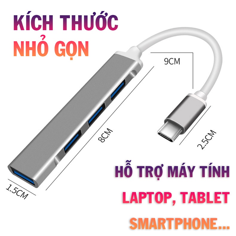 Cáp chuyển đổi  từ Type C sang 4 cổng USB - Bộ chia cổng Hub USB và Hub TYPE C