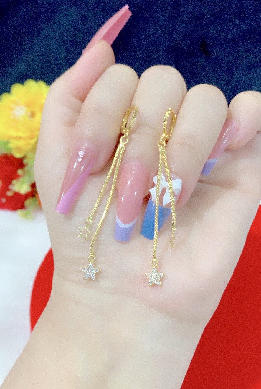 Đôi bông tai nữ mạ vàng hai tua hình ngôi sao năm cánh 040LL070422  - bông tai nữ đẹp, bông tai thời trang, cam kết không đen,  bền màu theo thời gian, đi chơi tiệc đều đẹp