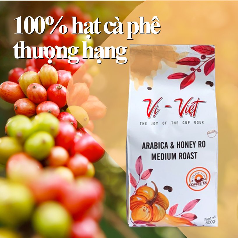 Cà phê mộc sạch COFFEETAI 1kg vị việt cà phê rang xay nguyên chất 2 gói tỉ lệ giữa 60% cafe Honey và 40% Arabica cầu đất thơm nồng hậu ngọt đắng dịu rang bằng công nghệ hot air