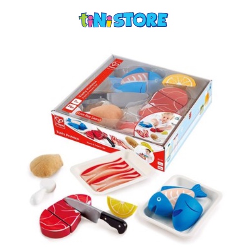 TiNiStore-Đồ chơi gỗ hape mô hình cắt thức ăn thịt và cá tiNiToy E3155B