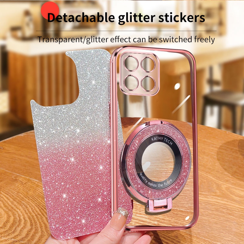 For Honor X6B 4G Case Creative Bracket Transparent Fashion Soft Glitter Plated Fall Prevention for Honor X6B Back Cover.