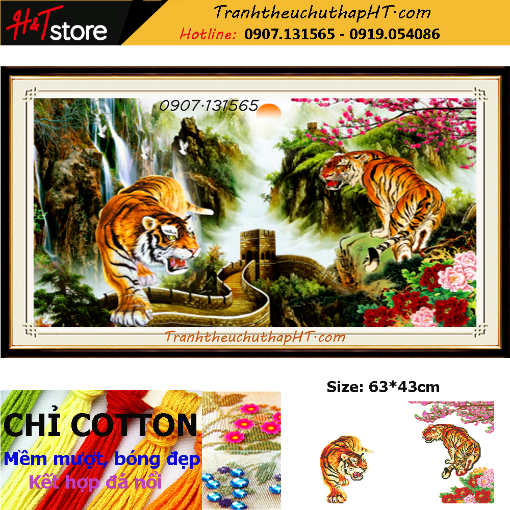 Tranh đính đá - Tranh thêu chữ thập Lưỡng hổ khuynh thành LV584, LV3542 - Chưa thêu