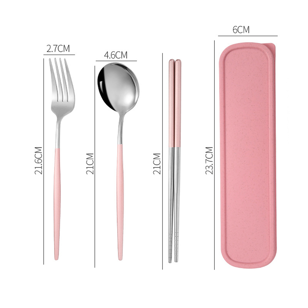 4pcs Portable Stainless Steel Cutlery Set Travel Dinnerware Set Spoon Fork Chopsticks Kitchen Accessory with Case Cutlery Camping Dinner Sets. 