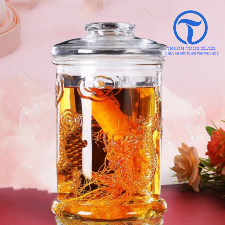 Bình Ngâm Sâm Thủy Tinh 5 Lít Hoa Văn Rồng - Không Van