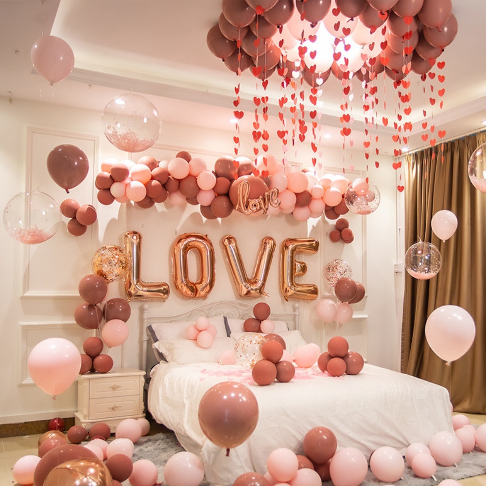 Set Bóng Bay Trang Trí Phòng Cưới [Tặng 100 cánh hoa hồng lụa]