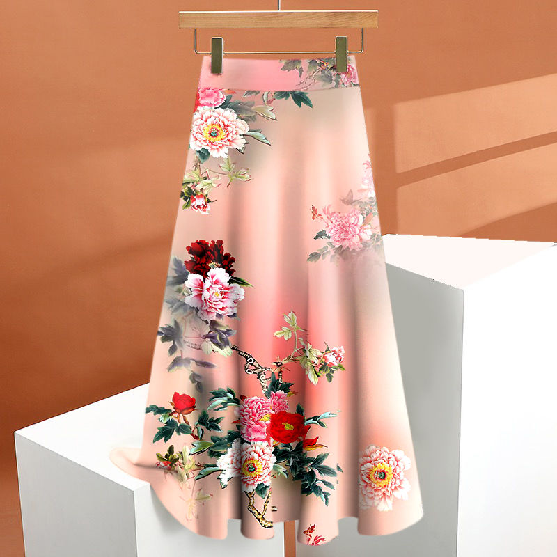 Mid Length Half Length Skirt for Women 2023, Printed and Versatile, with A Loose and Slimming Feel. Women's Large Swing Skirt, Versatile and A-line Skirt