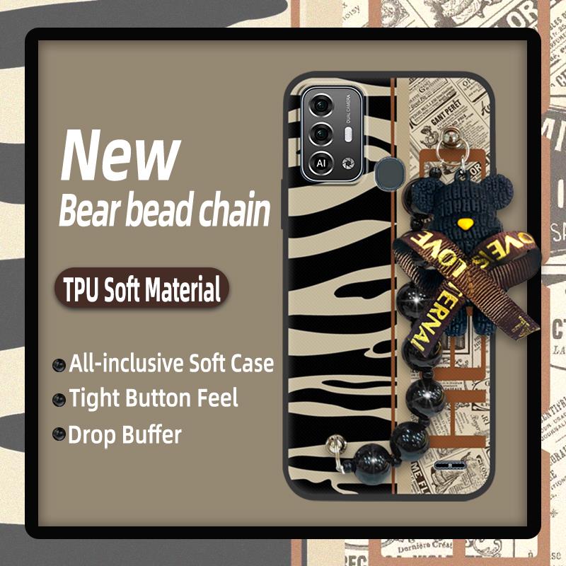 cute%20Back%20Cover%20Phone%20Case%20For%20ZTE%20Blade%20A53%20Pro%20Waterproof%20silicone%20Bear%20bracelet%20Black%20pearl%20pendant%20Cartoon%20soft%20case%20-%20Image%204
