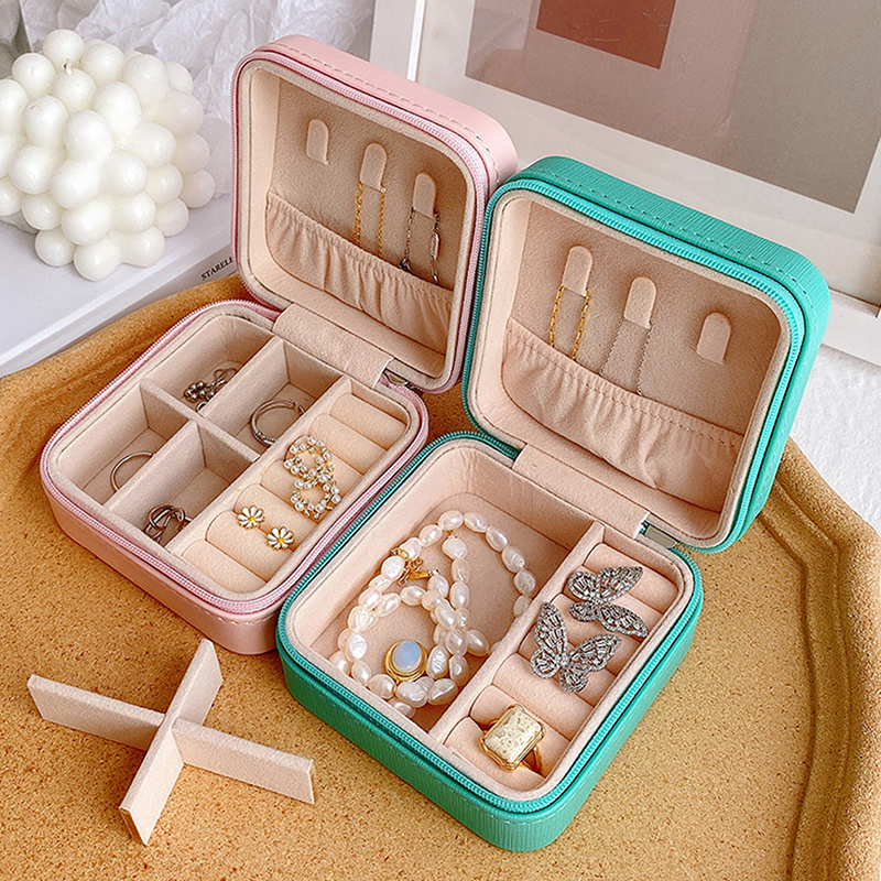 Mini Jewelry Organizer Display Travel Jewelry Zipper Case Boxes