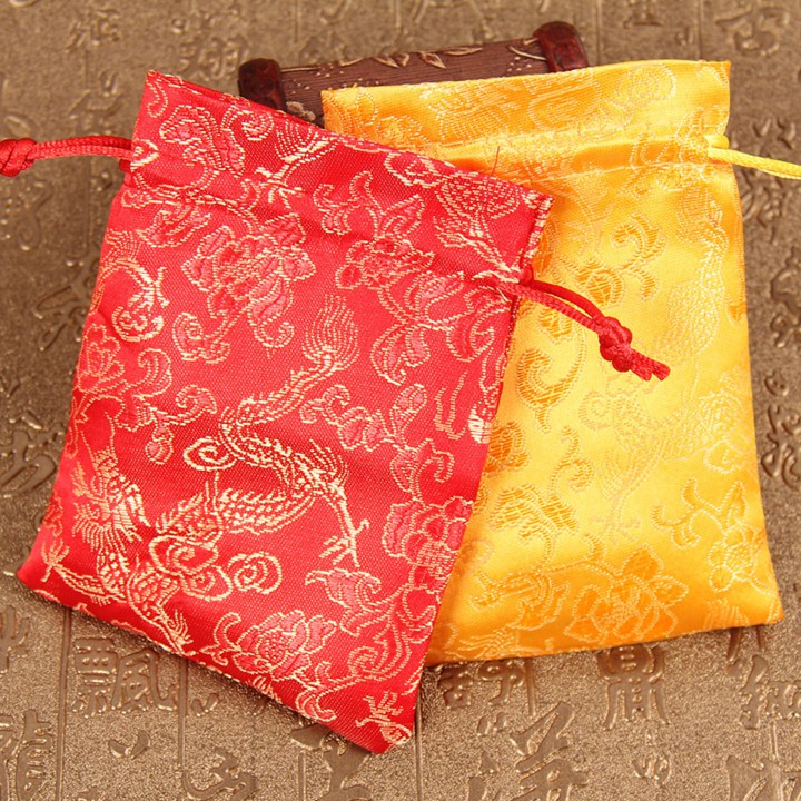 Túi gấm đỏ may mắn Long Phụng ( rồng phượng ) size 9*13