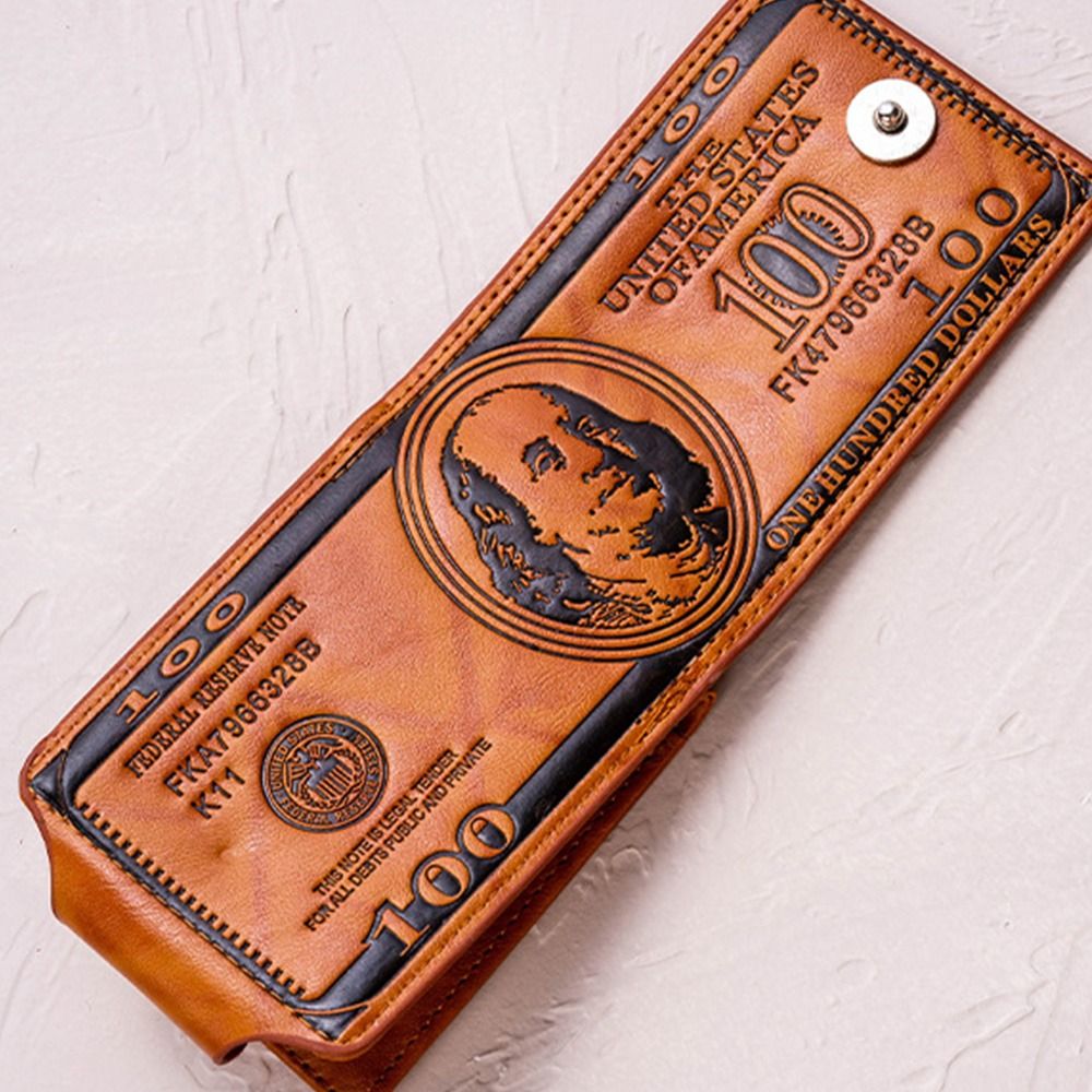 NPIQL US Dollar Pattern Dollar Pattern Wallet Buckle PU Leather Men's Wallet Retro Large Capacity PU Clutch Bag Men