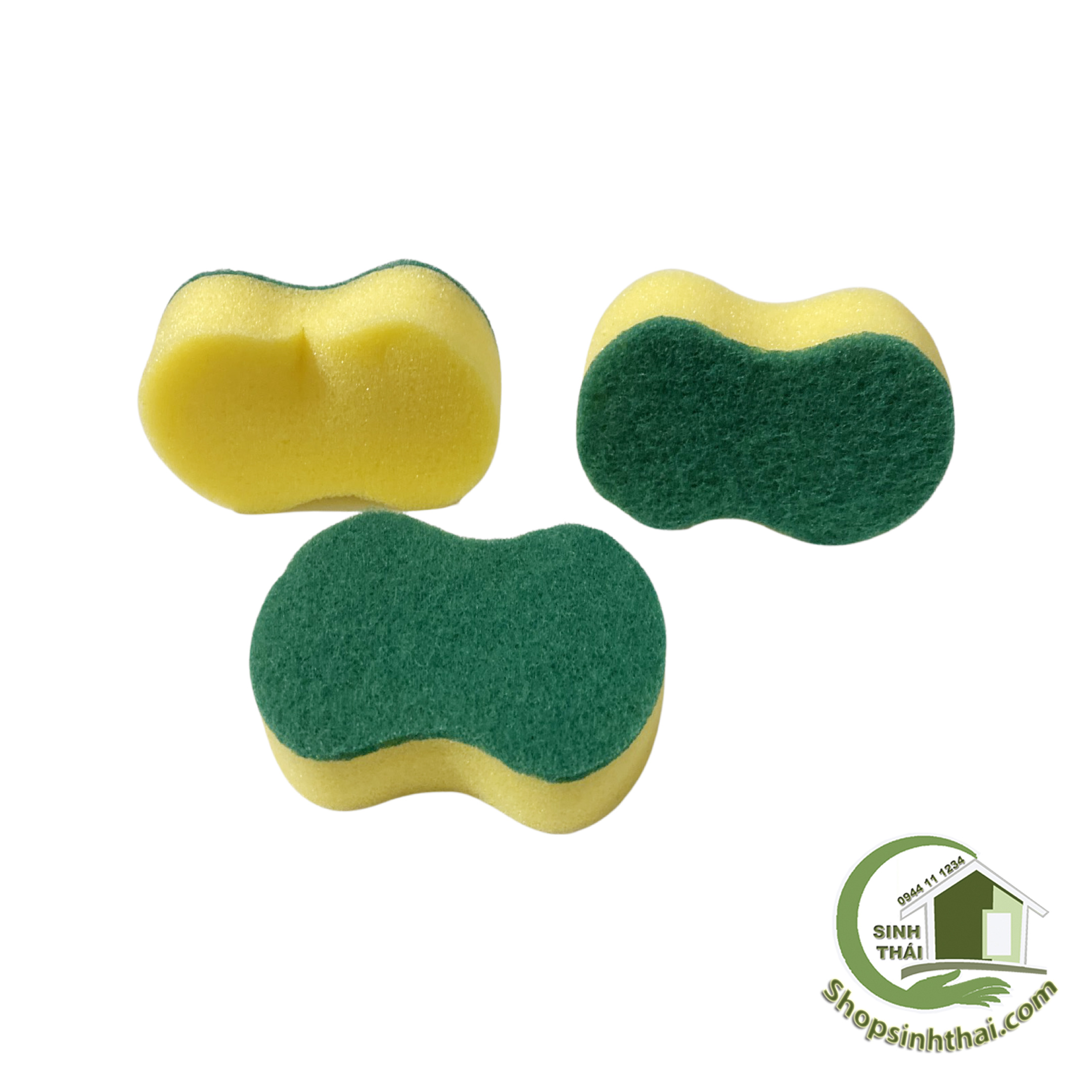 Miếng rửa chén bát cước xanh hình số 8 có mút bọt biển [ 1 miếng ]