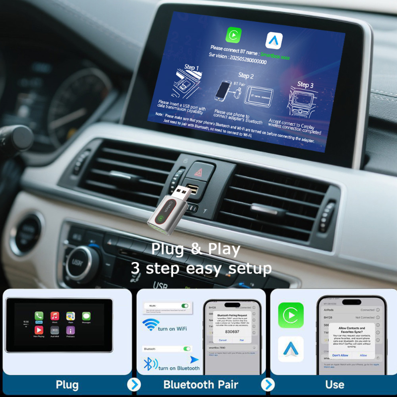 Wireless,Android Auto 2-In-1 Aluminum CarPlay Adapter Box-Wired to Wireless Vehicle Connection.