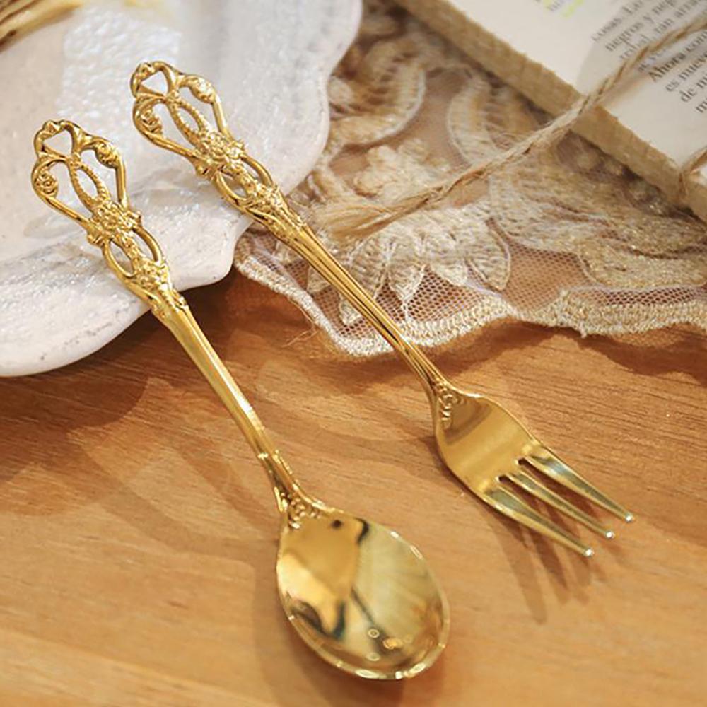 1-4pcs Gold Stainless Steel Spoon Fork Luxury Dinnerware Ice Afternoon Tea Kitchen Dessert Tableware Silverware Gift