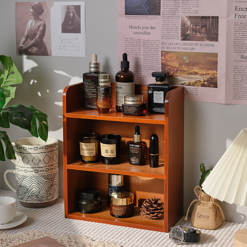 Solid wood cosmetics storage rack tabletop cup sample storage box multi-layer wood vintage shelf display shelf save space wood