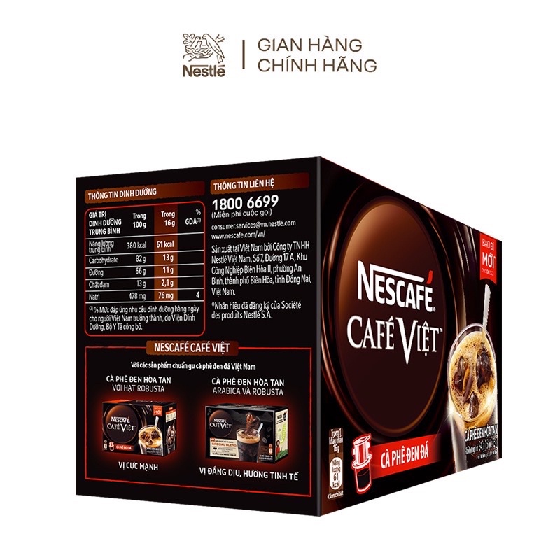 Cà phê đen hòa tan NESCAFÉ Café Việt Cà phê đen đá (Hộp 15 gói x 16g)