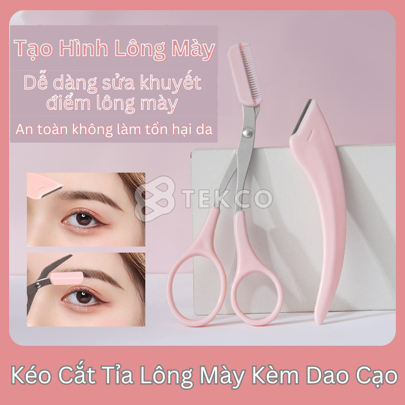 Bộ kéo cắt tỉa lông mày kèm lược chải và dao cạo tỉa lông mày