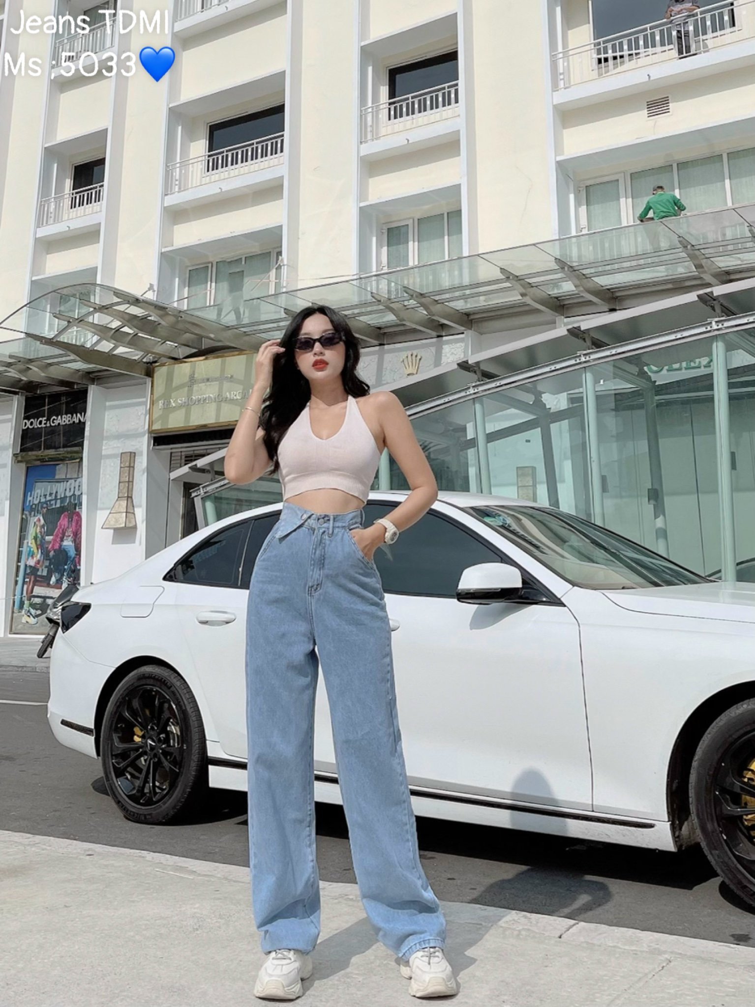 QUẦN JEANS ỐNG RỘNG NỮ LƯNG CAO TAI TAM GIÁC 1 BÊN MÀU XANH NHẠT CAO CẤP LOTI CÁ TÍNH YÊU CHUỘNG HÒA BÌNH