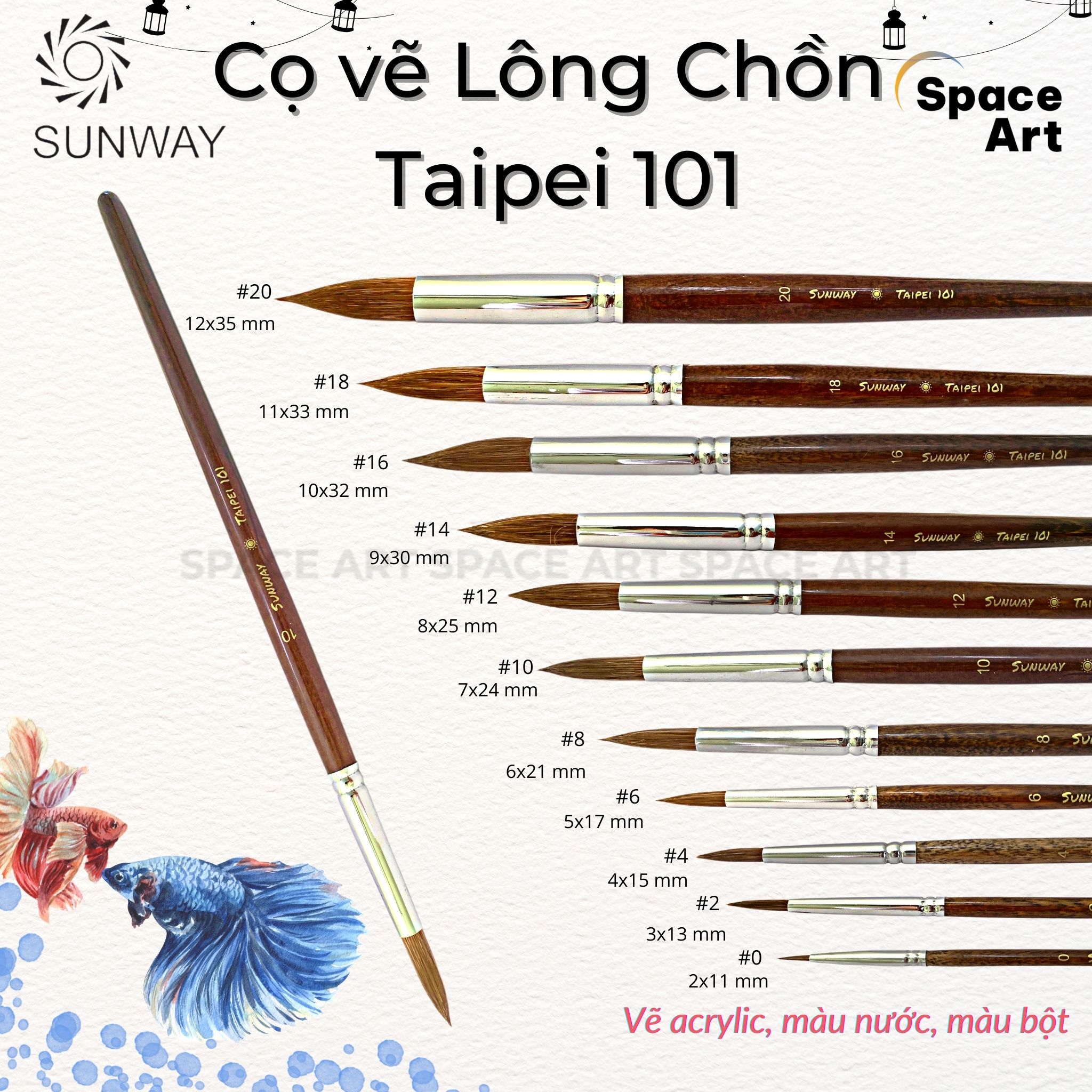 Cọ vẽ Nhọn tròn Lông chồn SUNWAY Taipei 101 vẽ màu nước,acrylic