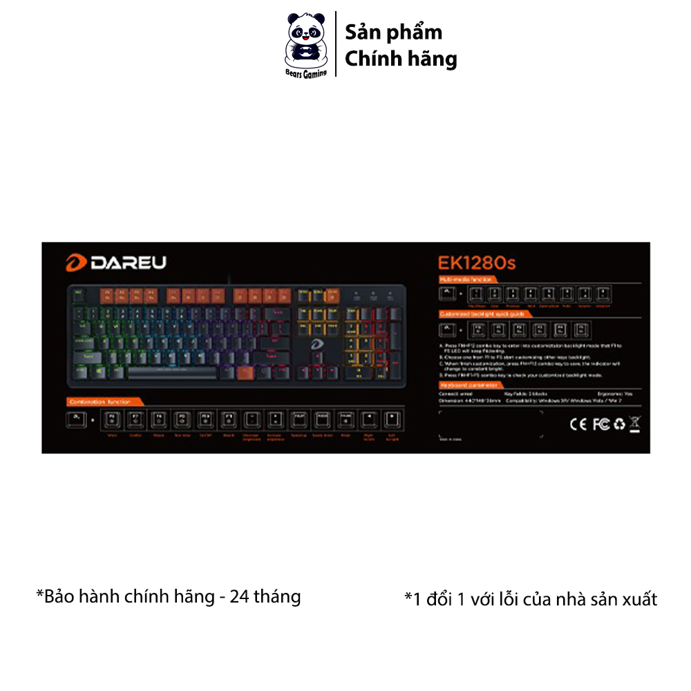 Dareu EK1280S | Bàn Phím Cơ Đen/Hồng (Blue/Red/Brown Switch)