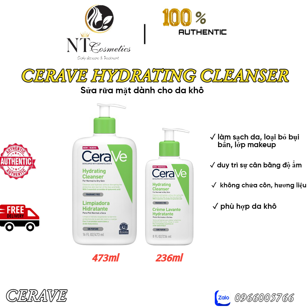 Sửa rửa mặt  Cerave Hydrating Cleanser da khô 236ml - 473ml