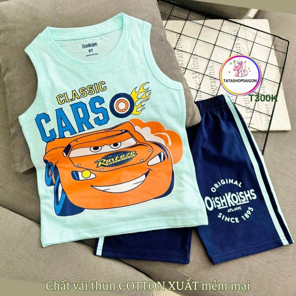 12 đến 40kg - Đồ bộ bé trai - Bộ ba lỗ sát nách cho bé trai size đại thun cotton mát mùa hè T300